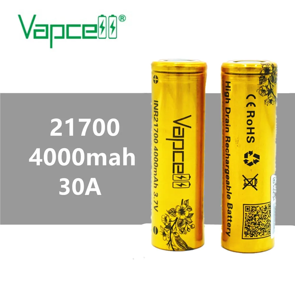 4 шт. VAPCELL INR21700 21700 батарея 4000 мАч литиевый 30A Электрический инструмент 3,7 в перезаряжаемая батарея дым E-CIG батарейный блок мод