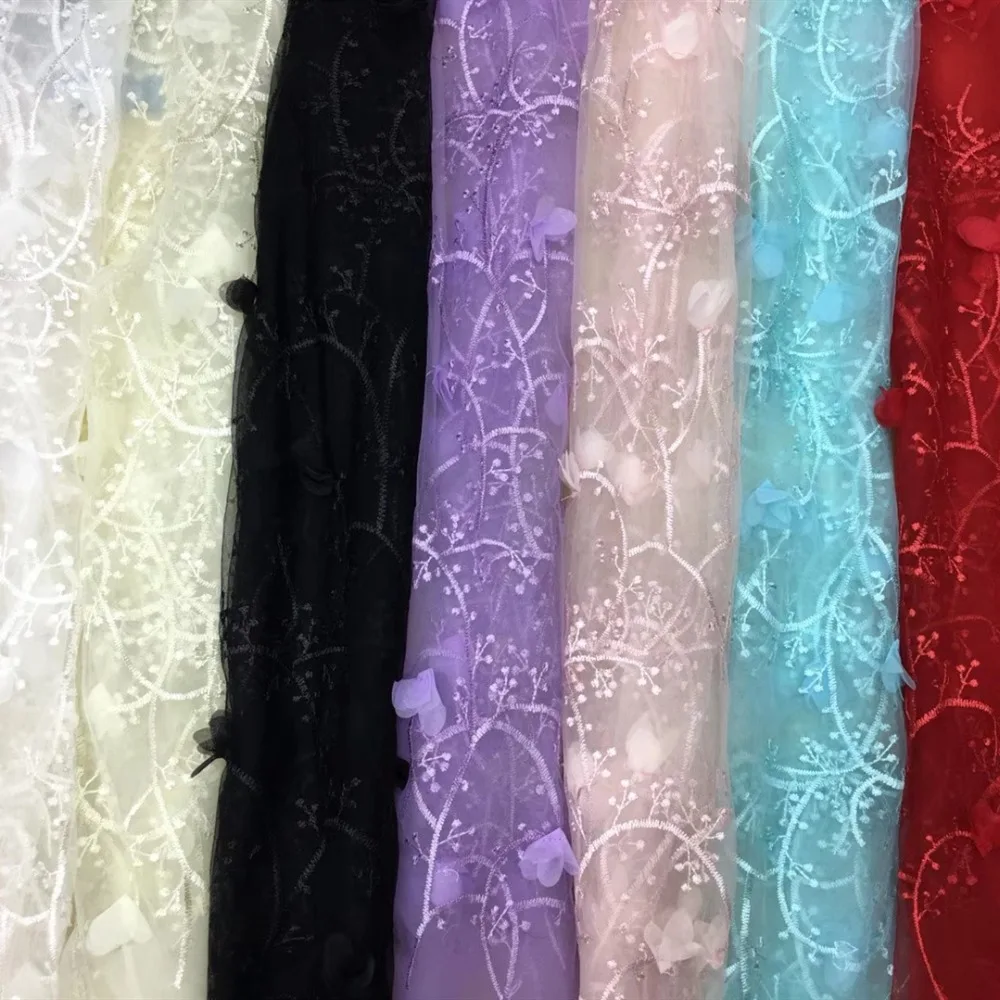 

91*130cm Fashion French Lace Fabric High Quality African Tulle Embroidered 3D flower transparent net Lace Fabric For Wedding