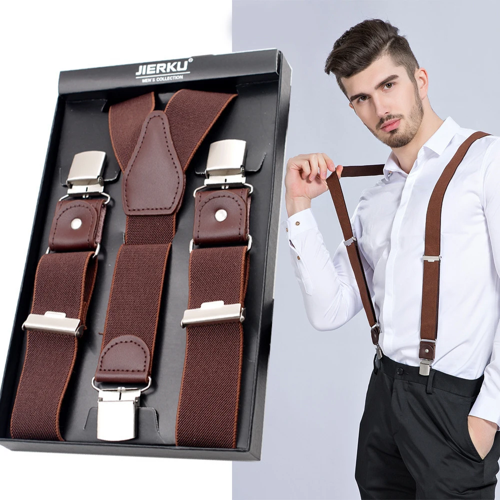 Man's Suspenders 4 Clips Leather Braces 2018 Hot Sale Casual Trousers