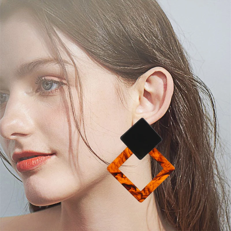 2019 Fashion Jewelry Leopard Acrylic Resin Oval Dangle Earrings For Women Geometry Big Circle Square Earrings Acetate Brincos