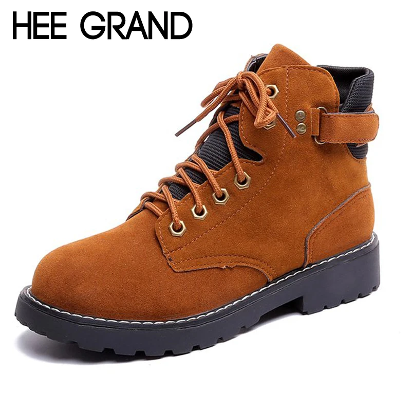 

HEE GRAND Faux Suede Winter Women Ankle Boots Casual Shoes Woman Gladiator Round toe Women Platform Shoes 3 Colors XWX6854