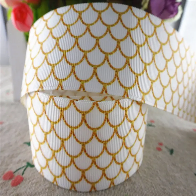 1 25mm 1-1/2 38mm 3 75mm 10 yards fish scale printed grosgrain ribbons DIY hair bows handmade materials