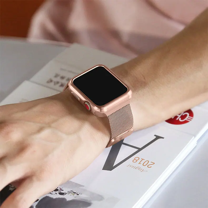 Чехол + ремешок для наручных часов Apple Watch, версии 4 44 мм наручных часов iwatch, ремешок 42 мм, 38/40 мм, ремешок для часов, Миланская петля, браслет