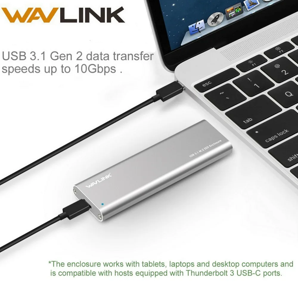 

Wavlink Aluminum USB3.1 TypeC Gen 2 to NGFF M.2 SSD Enclosure for B Key NGFF SATA Hard Drive Adapter with USAP 10 Mbps External