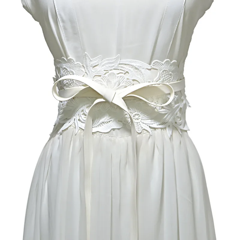Женский широкий пояс, кружевные декоративные ремни свадебного платья, модный универсальный корсет из искусственной кожи с широким поясом, белый пояс C37 - Цвет: white