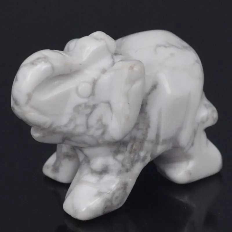 

1.5" Natural White Howlite Turquoise Elephant Carved Figurine Stone Chakra Healing Reiki Stone Feng Shui Crafts