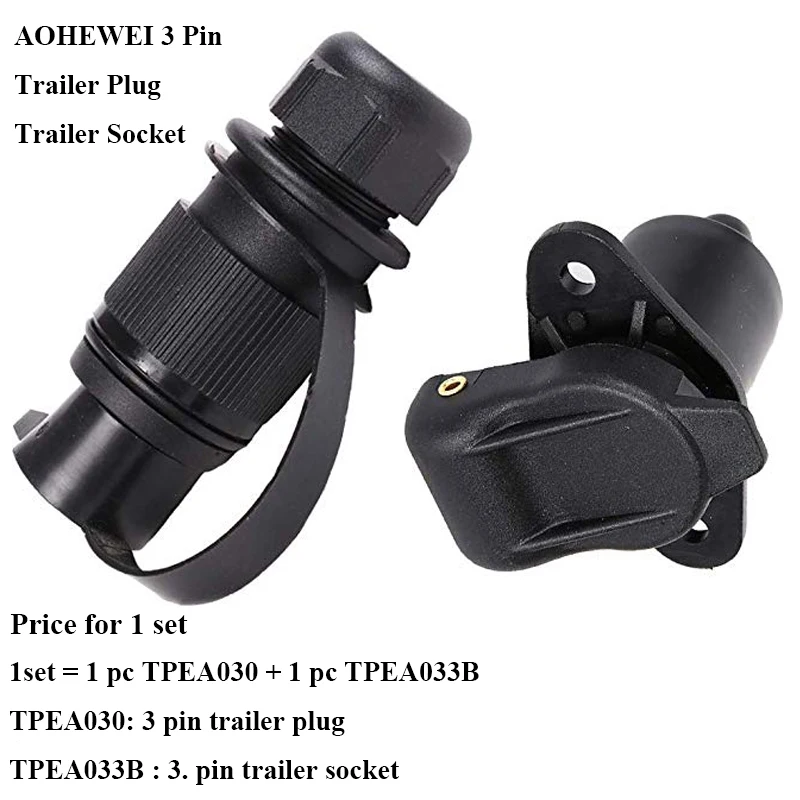 

AOHEWEI 12V 3 pole Standard EuropeanTrailer towingConnector adapte 1 pc 3 Pin Trailer Plastic Plug and 1 pc 3 Pin Truck Socket