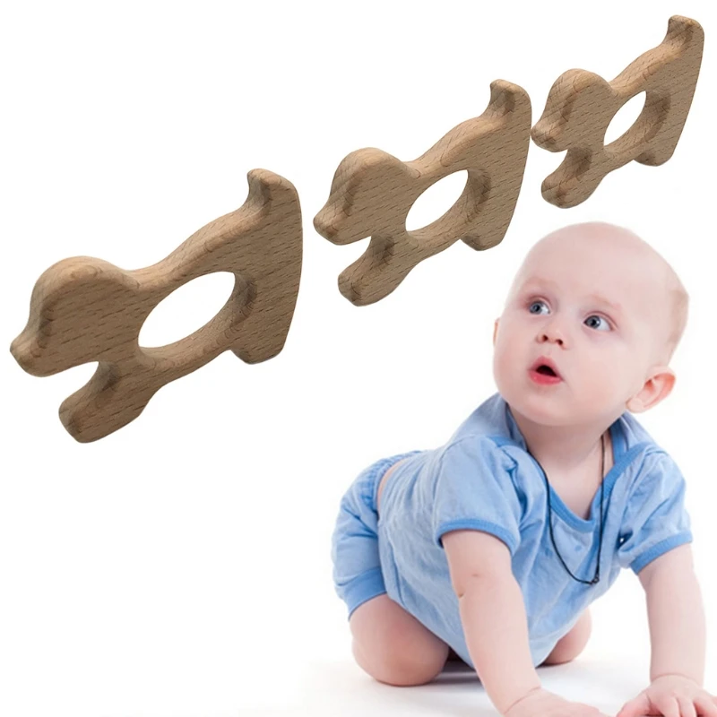 

OOTDTY 1PC Safe Baby Wood Teether Cartoon Puppy Shape Teething Nursing Natural Wooden Toy DIY Pendant Kid Gift Infant Oral Care