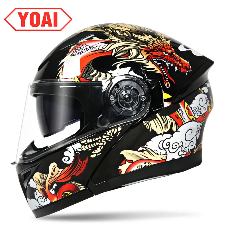 YOAI moto rcycle шлем двойной vsior анфас мото шлемы Filp Up Casco Racing Capacete с внутренним солнцезащитным козырьком