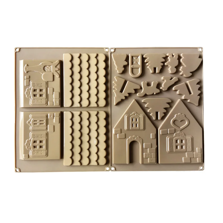 F015 2 pcs/set 3d chocolate house molds plastic chocolate mold pudding