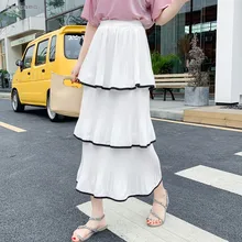 Лоскутная шифоновая длинная юбка женская летняя уличная высокая эластичная талия торт юбка Повседневная Женская Saias Longa черный белый