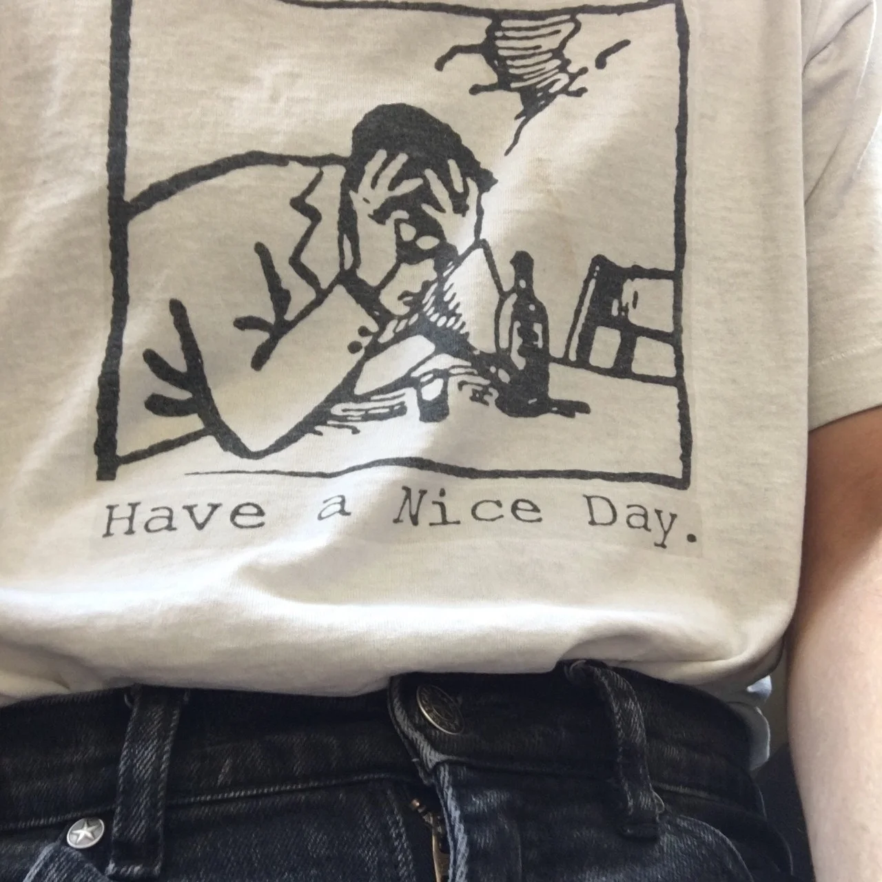 Fashionshow-JF Have A Nice Day Drawing Print Unisex Tumblr Aesthetic T-Shirt Vintage Graphic Tee Hipsters Street Wear Shirts | Мужская