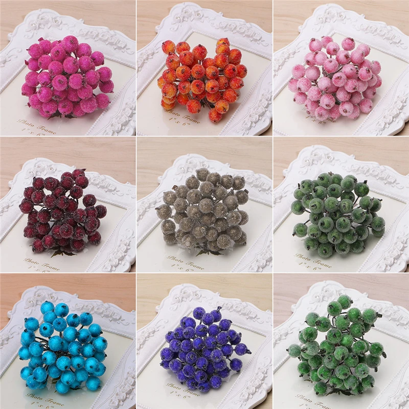 

40 Pcs Decorative Mini Christmas Frosted Fruit Berry Holly Artificial Flower