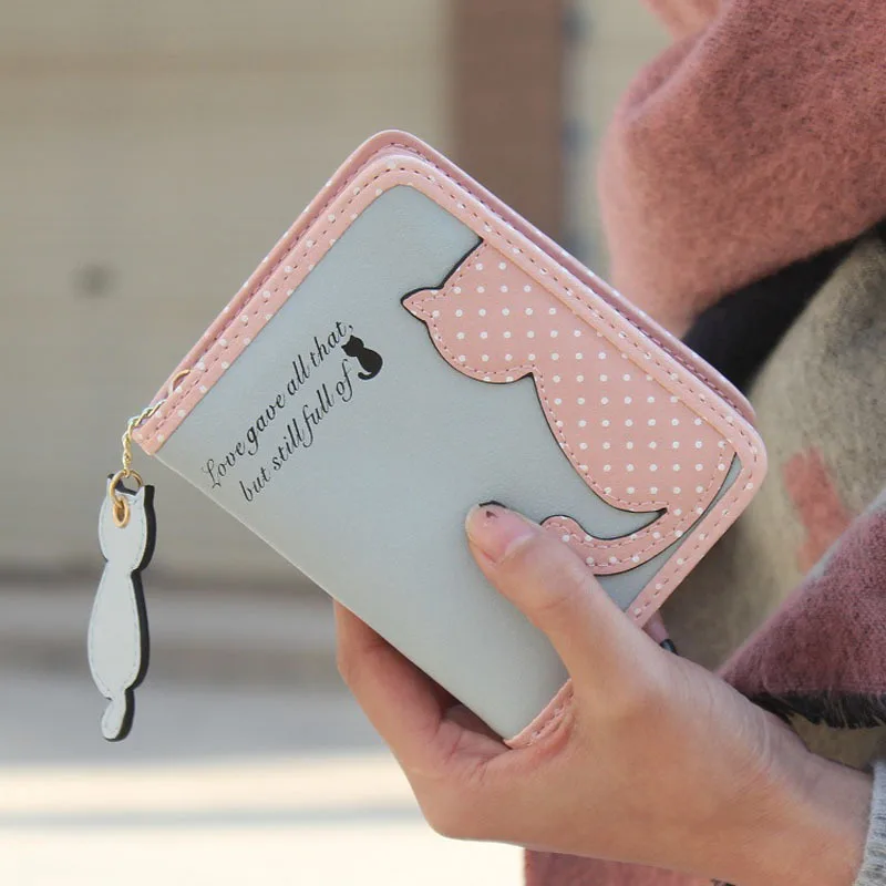 Fashion Small Wallet Women Short Luxury Brand Cute Female Purse PU Leather Cat Design Girls Lady Zipper Wallets Card Holder Bags