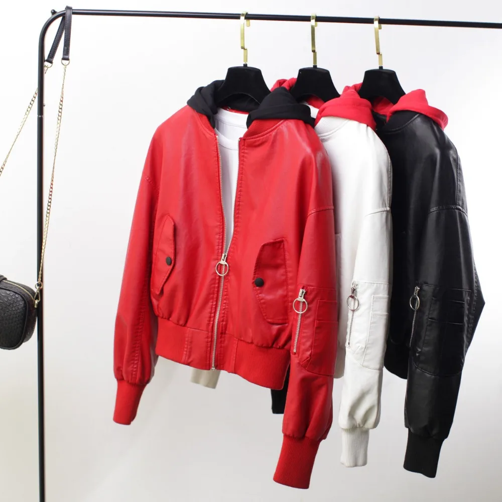

Loose Leather Jacket Women 2019 Fasion Winter Autumn Motorcycle Jacket Fashion Hooded Solid Women's Coats Ladies Leather Jacket