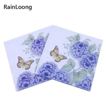 

[RainLoong] Butterfly Paper Napkins With Plant Flower For Party Decoration Tissue Decoupage 33*33cm 5packs (20pcs/pack)