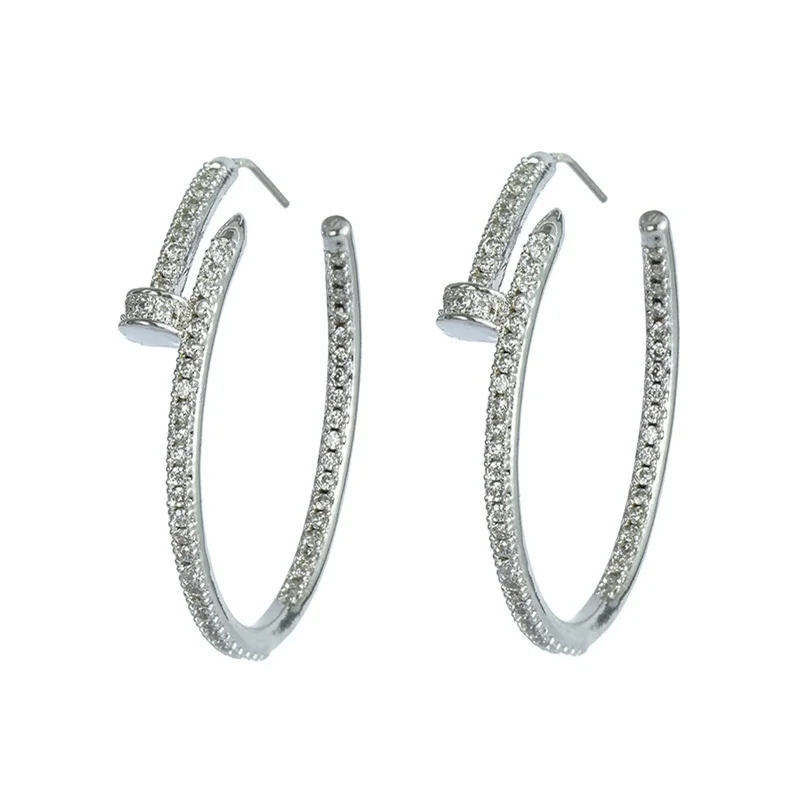 

Hoop Earrings Copper Exquisite White Big Round Cubic Zirconia Women Fashion Cute Girls Simple Elegant Silver Earrings gift