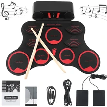 Portable Roll Up Electronic Drum Set 9 Silicon Pads Built-in Speakers with Drumsticks Sustain Pedal Support USB MIDI цена Portable Roll Up Electronic Drum Set 9 Silicon Pads Built-in Speakers with Drumsticks Sustain Pedal Support USB MIDI цены онлайн
