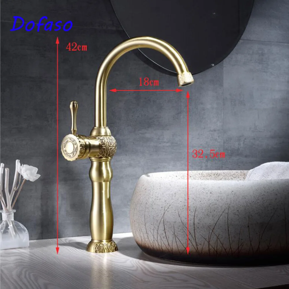 

Dofaso antique gold bathroom faucets Solid Brass Bathroom Basin Faucet Cold and hot Water Mixer Single Handle Deck Mounted taps