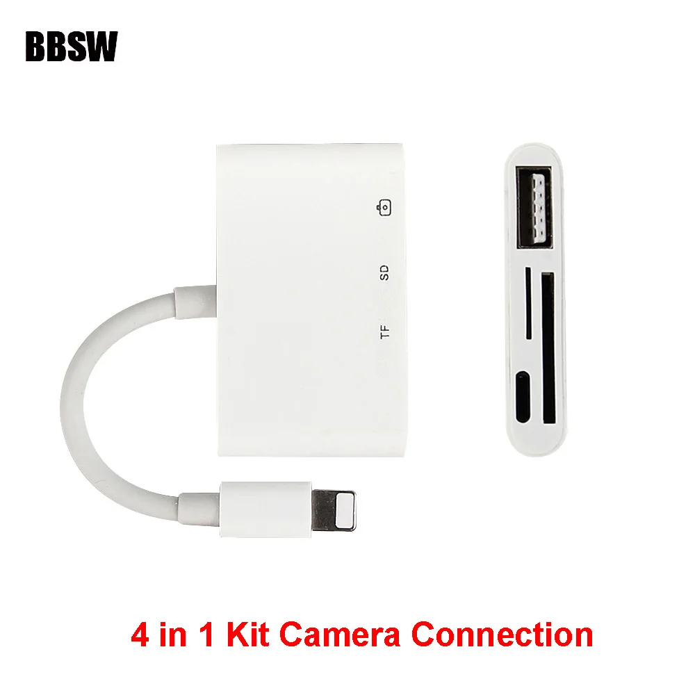 Goedkoop BBSW 4 in1 Adapter voor Lightning Audio Camera Reader Adapter Connection Kit Oortelefoon Jack Converter Kabel HUB Voor iPhone X iPad