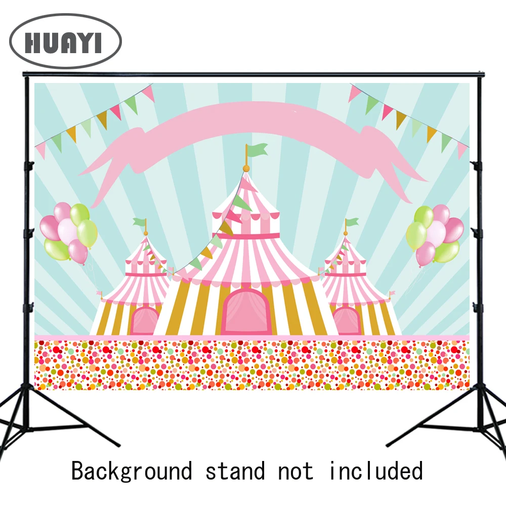 HUAYI Pink Circus Backdrop Tent Birthday Party Banner Table Dessert Decor Children Kids Baby Shower Photo Booth Background W-636