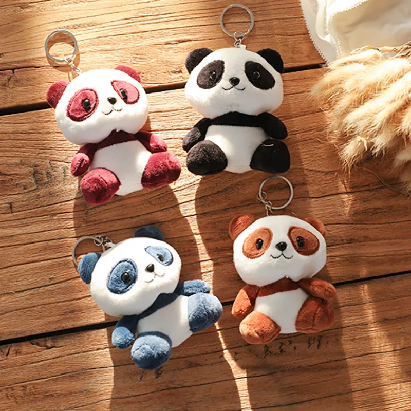 

Lovely Panda Animal Dolls 10CM Baby Plush Toys 4 Colors key chain ring Pendant Plush Toys Kids Gift