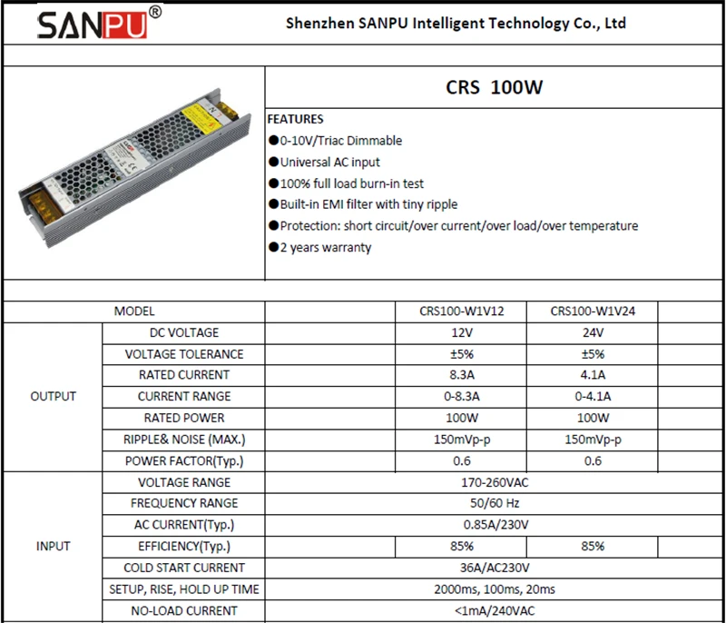 SANPU регулируемый светодиодный трансформатор 24 в 100 Вт 4A Triac& 0-10 в затемнение 2в1 источник питания 24В DC 220 В 230 В AC/DC 24 вольт трансформатор освещения