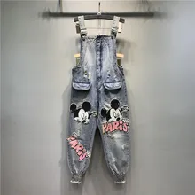 Европейская станция весна мультфильм бисером отверстие джинсы блесток мультфильм опрятный джинсовый комбинезон джинсы