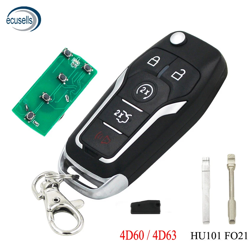 

Modified Folding Remote Key Fob 4+1 Button 433MHZ With 4D60/4D63 Chip No Chip For Ford Focus Mondeo 5 Buttons HU101 FO21 Blade