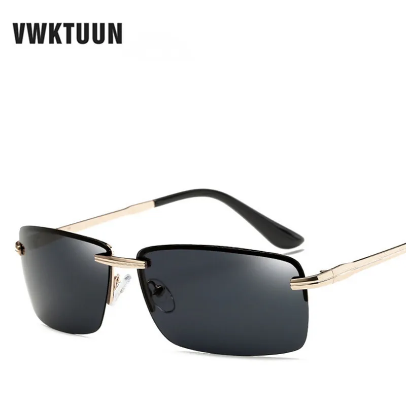 

VWKTUUN Polarized Sunglasses Men Driving Sunglass Rimless Glasses Vintage Sun glasses For Men Rectangle Fishing Mirror Oculos