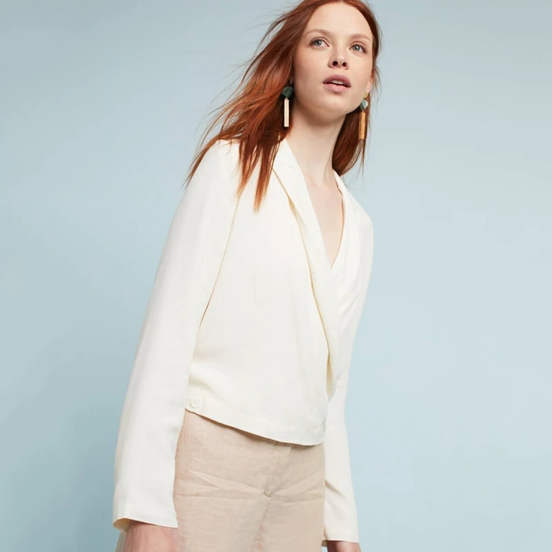 HYH HAOYIHUI 2018 Autumn OL Lady Solid White  Women V-Neck Long Sleeve Casual Female  Loose Elegant Coat Sexy Lady Blazers
