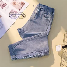 XL-5XL плюс размер джинсы женская одежда осень модные боковые блестки лоскутное одеяло эластичная талия джинсовые брюки
