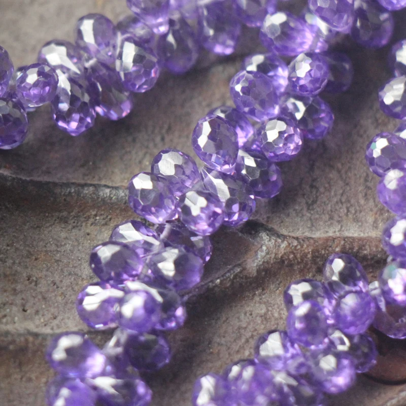 

3 inch Strand of Machine Cut Quality,Tanzanite ZIRCON Micro Faceted Tear Drops,Size 6-7mm