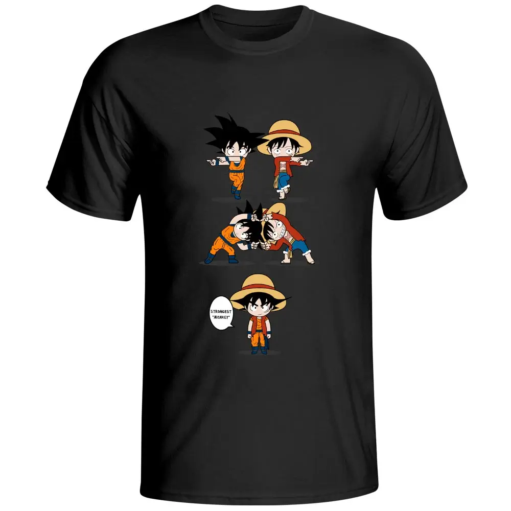 Футболка Monkey D Luffy VS Monkey Goku, классная футболка в стиле аниме, футболка с драконом и помпоном, 1 предмет, хлопок, черная футболка