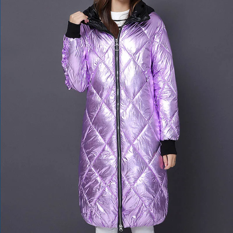 Зимние новые женские парки свободные большие размеры уличные ветровки повседневные простые элегантные ветрозащитные теплые хлопковые куртки с капюшоном QQ370 - Цвет: purple