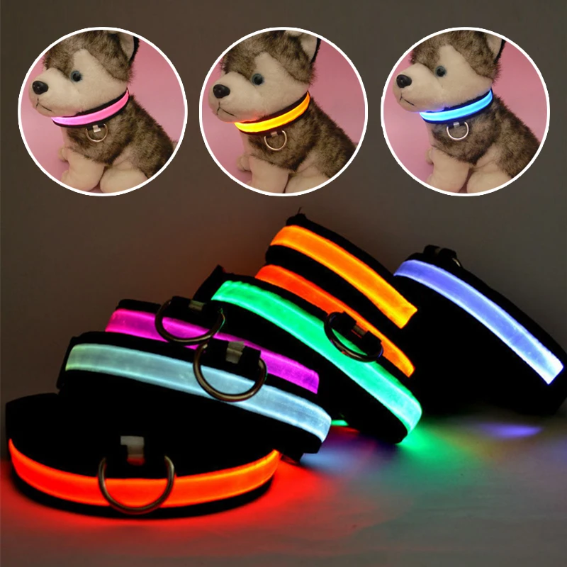 Nylon LED Pet Dog Collar Light Night Safety Glow Flashing Pet Dog Cat