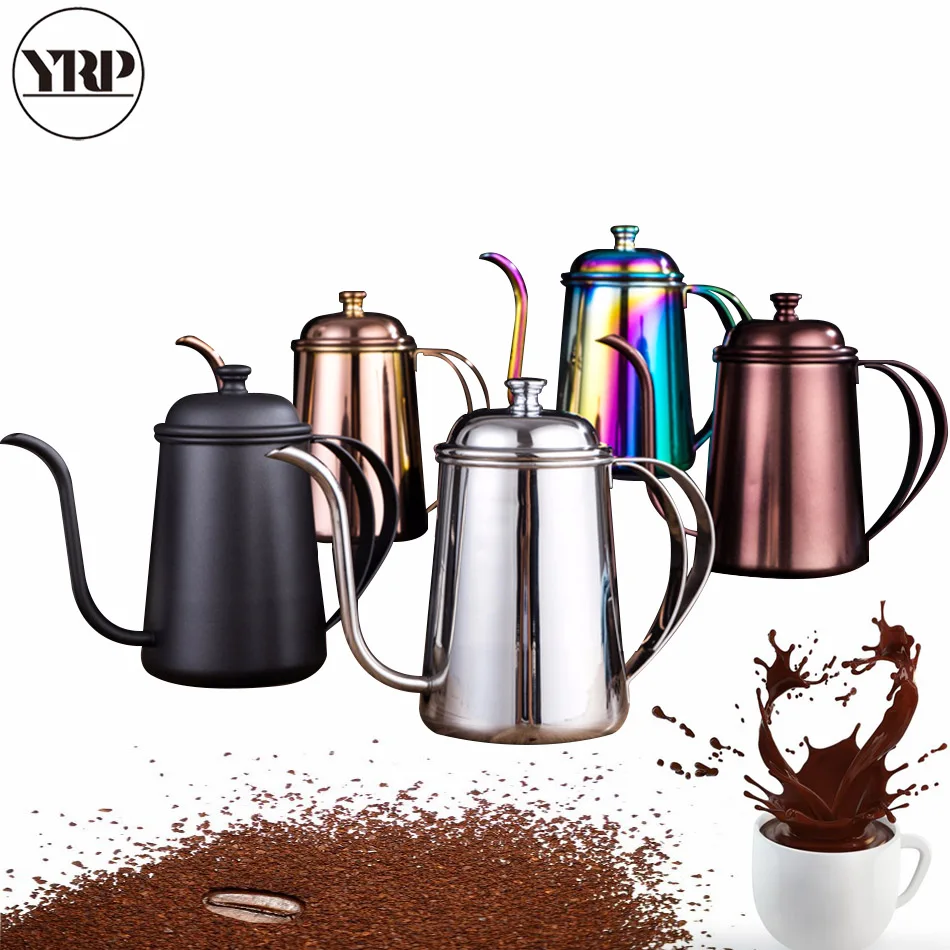 

YRP 650ML Stainless Steel Coffee Drip Kettle Long Mouth Gooseneck Colorful Cafe Tea Pot Pitcher Teapot For kitchen Barista Tools