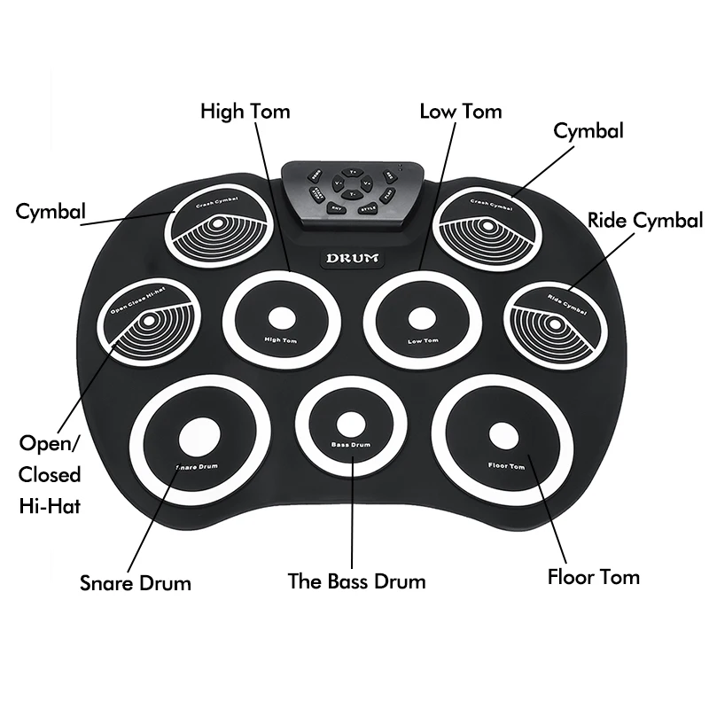 Портативный рулонный барабанный набор 9 подушечек USB электронная барабанная установка с питанием от USB с педалями барабанные палочки USB кабель для студентов и детей