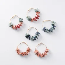 

2018 Elegant Fabric Flower Drop Earrings Bijoux Sweety Colorful Petal Alloy Ear Circle Big Charm Brincos For Women Pendientes