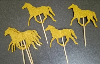 

Glitter birthday gold or pink horse Cupcake Toppers wedding bridal Shower tea party treat food picks decoration BT001