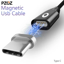 Cabo usb magnético tipo c pzoz, fio para carregamento e adaptador para samsung s9 xiaomi redmi note 7