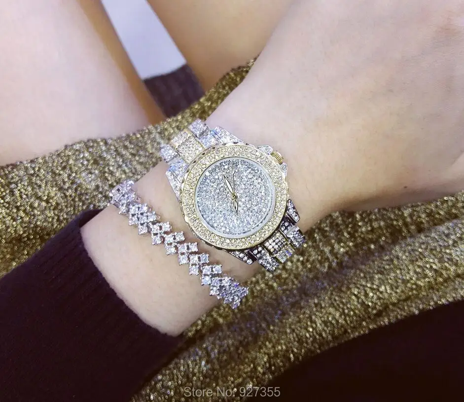 Прибытие известный бренд шикарные часы женские роскошные часы с австрийскими кристаллами блестящие Diomand Стразы браслет водонепроницаемый