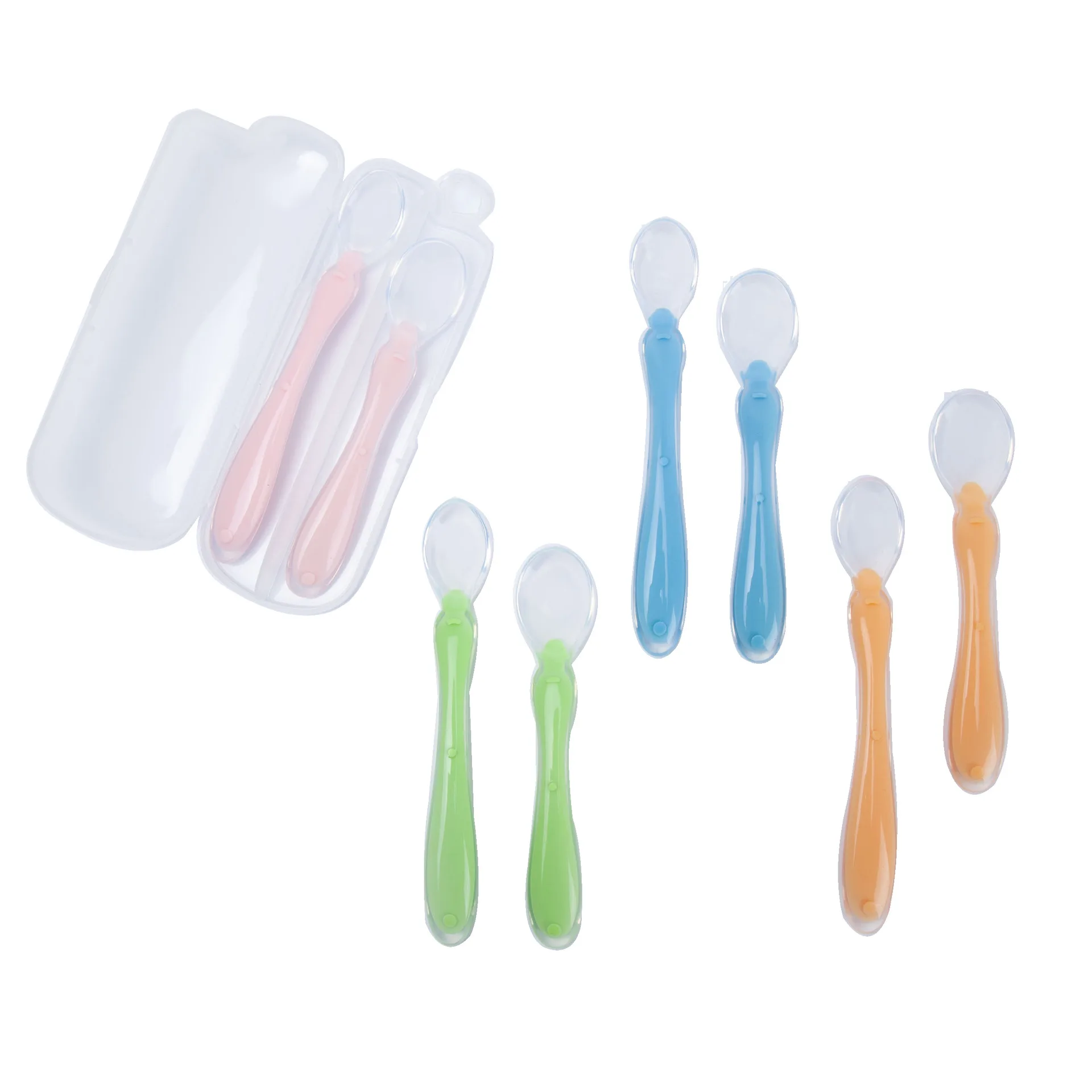2pcs+box Baby Silicone Spoon Baby Safety Temperature Heat Sensing Thermal Feeding Spoon Kids Children Feeding Dishes Set