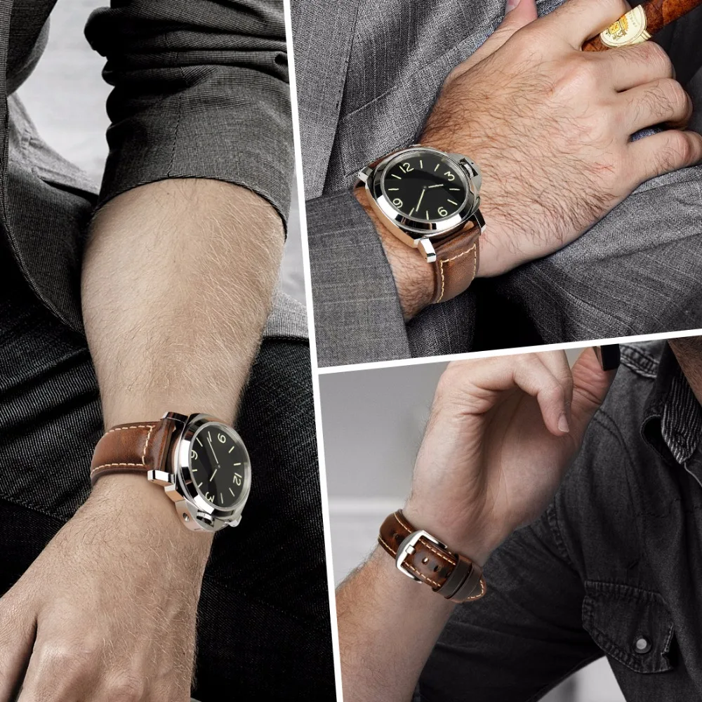 Buy MAIKES Watch Accessories Watchband Oil Wax Leather Watch Strap 20mm 22mm 24mm Watch band For Panerai Seiko Fossil Etc Brand