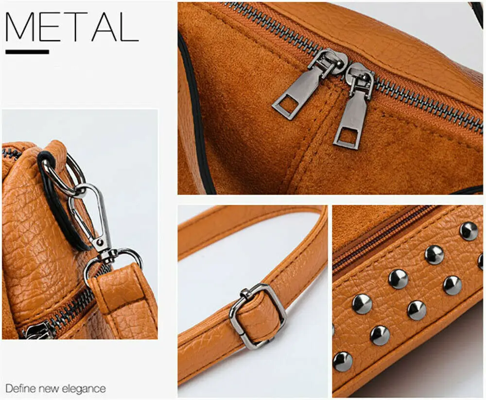  Women's large-capacity shoulder bag fashion travel rivet matte tote bag Messenger bag handbag - 33004958555