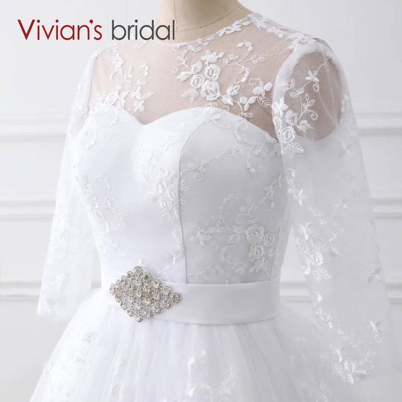 Vivian's Bridal с длинным рукавом A Line свадебное платье с круглым вырезом простое свадебное платье с бисером створки