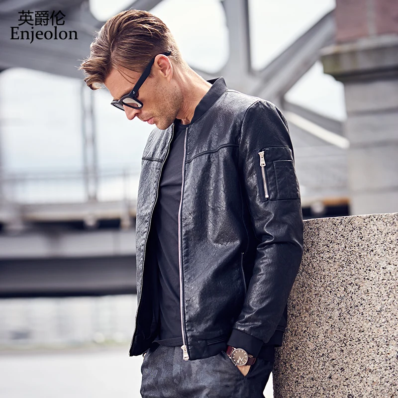 Enjeolon бренд pu кожаная куртка мужская мода 2019 черный пиджак здорово муж|mens leather jackets