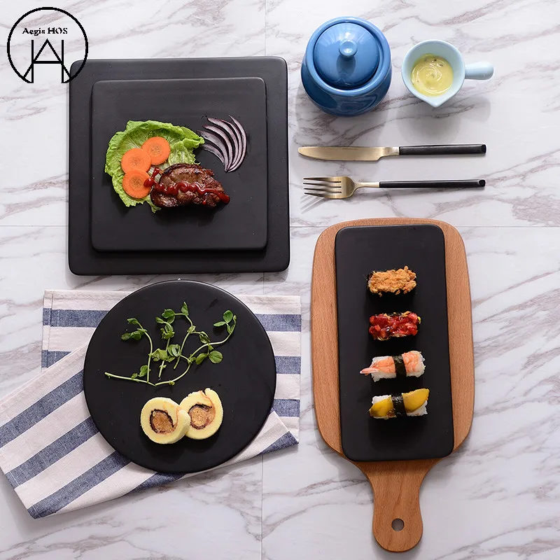 

1PCS Bowl Tray Mug Set of Dishes Food Lunch Box Matte Black Rectangle Tableware Kitchen Dinner ware Set Cutlery Set Dinner Set
