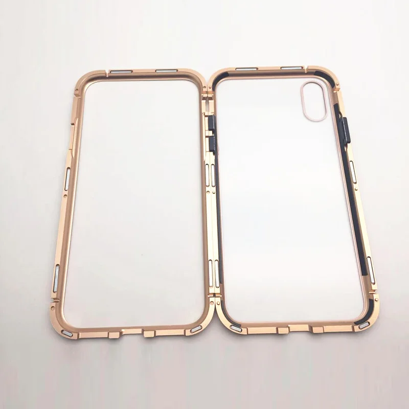 Адсорбционный магнит чехол для iPhone XR XS MAX X 8 Plus 7 из закаленного стекла задняя Магнитная крышка чехол для iPhone 7 6 6 S Plus чехол - Цвет: Clear Gold
