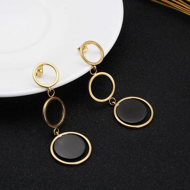 

Hollow Circle Long Dangle Earrings for Women Girl Eardrop Gold Plating Stainless Steel Party Simple Drop Earring Jewelry Gift